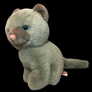Vintage Etone Gray Cat Plush 1985 Stuffed Kitty Animal Toy Blue Eyes 8"